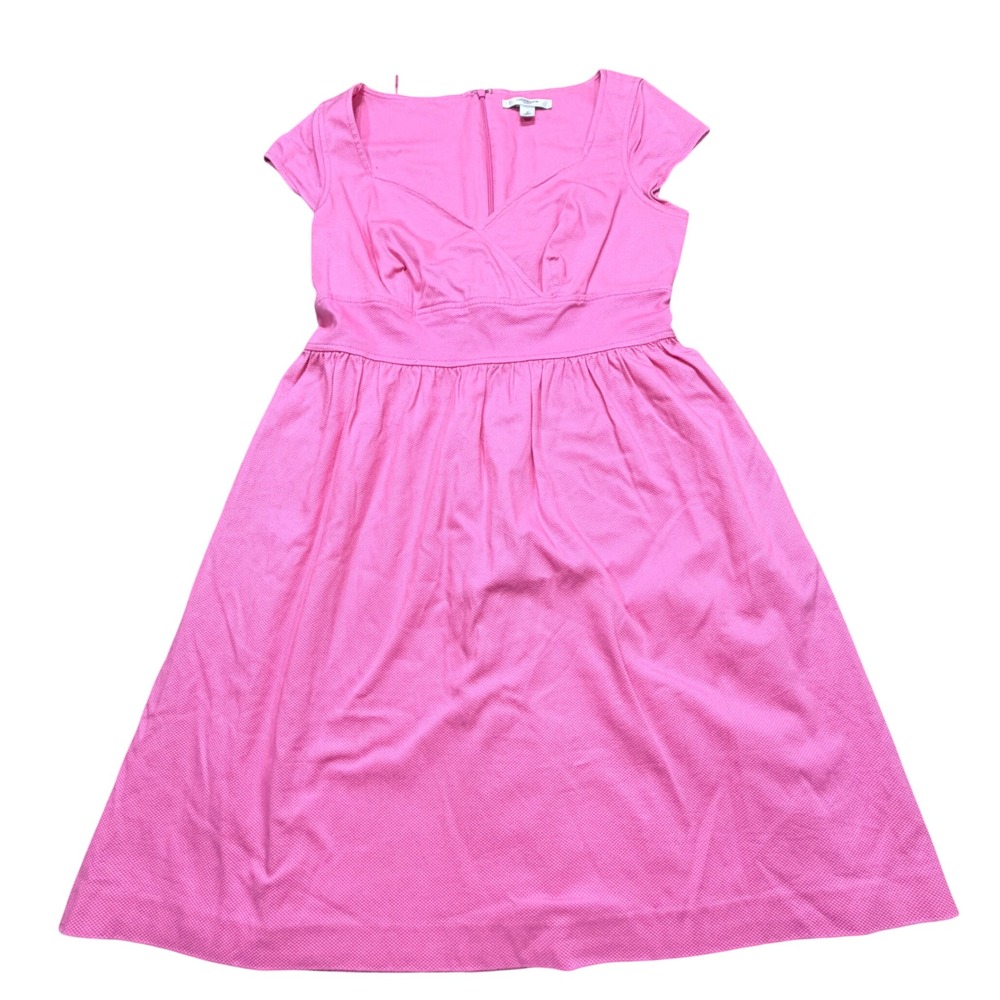 Liz Claiborne New York Pink Pique Fit Flare Dress Pockets 10 Sweetheart Neck